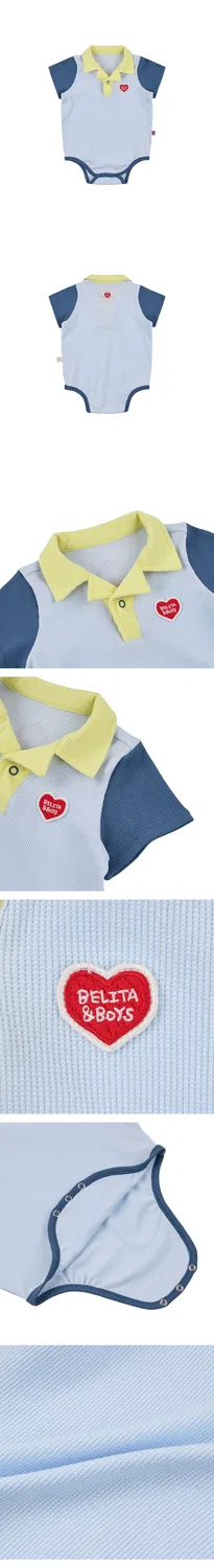 Детский боди-поло с коротким рукавом "Baby BB Heart Color Block Waffle" светло-голубой от Belita&Boys — фото 3