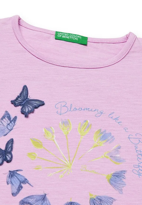 Укороченная футболка с принтом и вышивкой. футболка с принтом United Colors Of Benetton, Pink — фото 3