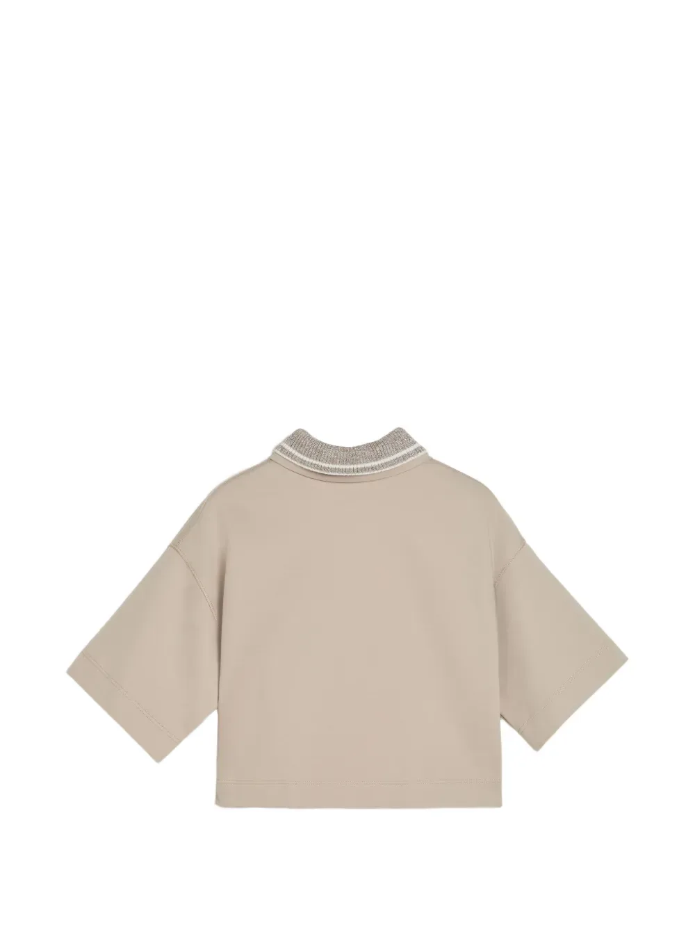 Поло с блестящим трикотажным воротником Brunello Cucinelli Kids, бежевый — фото 2