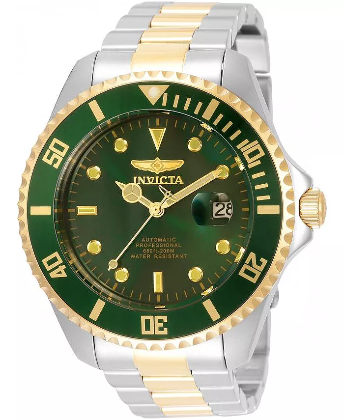 

Мужские часы 35727 Pro Diver Automatic с зеленым циферблатом и тремя стрелками Invicta, золотой