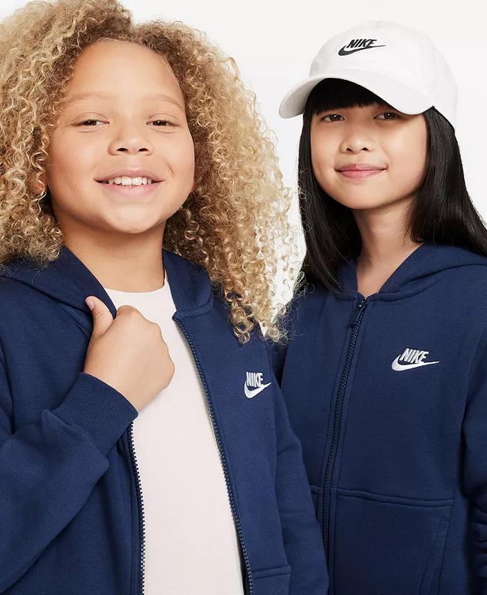 Большой детский спортивный худи Club Fleece с молнией Nike, синий — фото 3