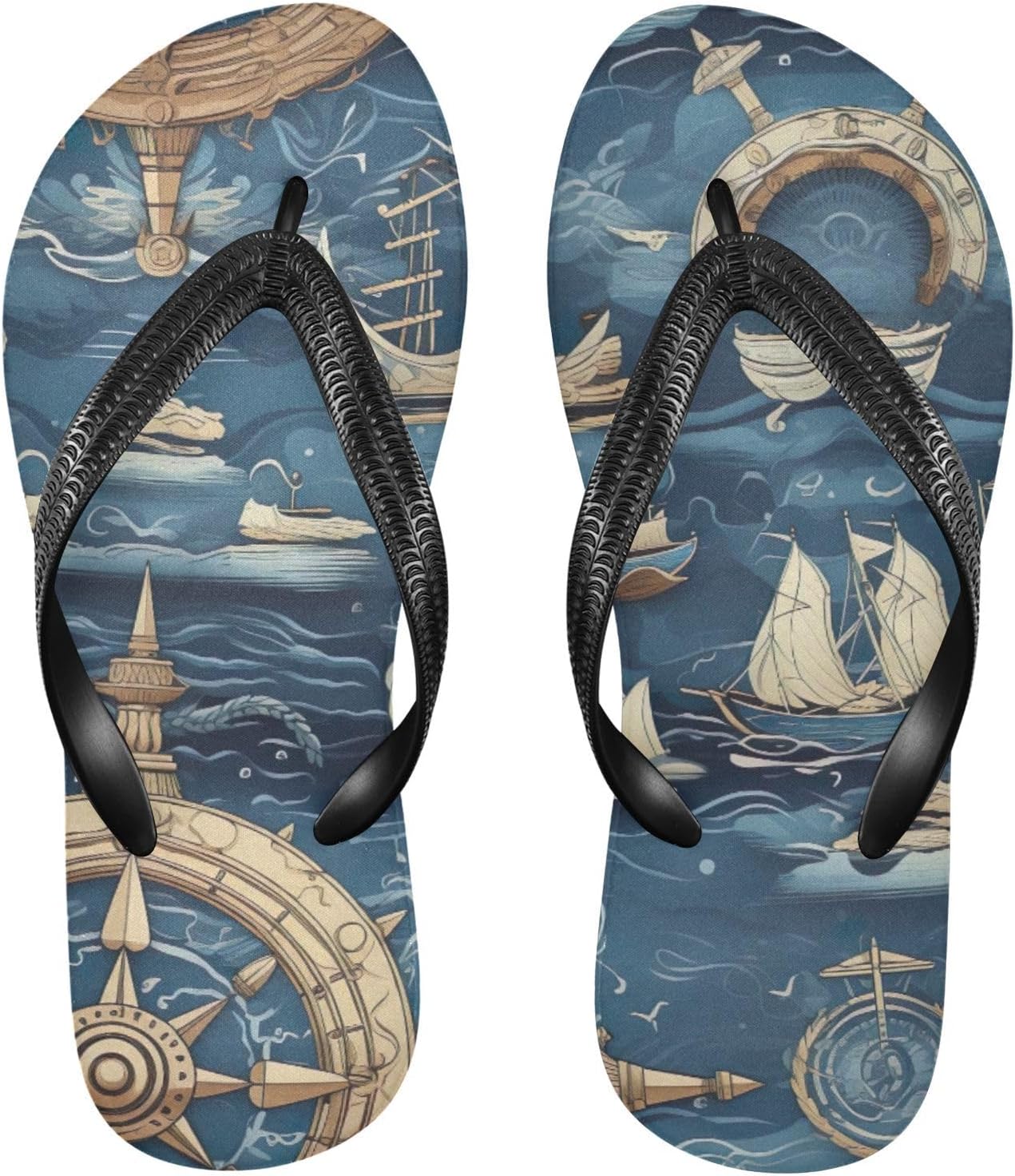 

Пляжные летние сандалии Ocean Boat Deep Blue для женщин и мужчин, шлепанцы для душа Kfbe