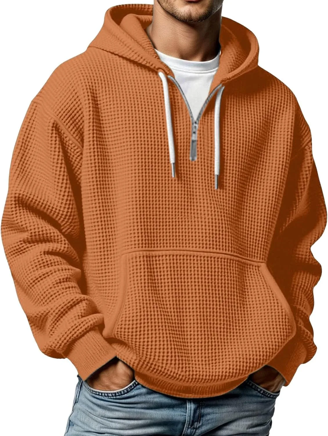 

Мужской худи-пуловер с четвертью молнией, оверсайз, с карманом ASFGIMUJ