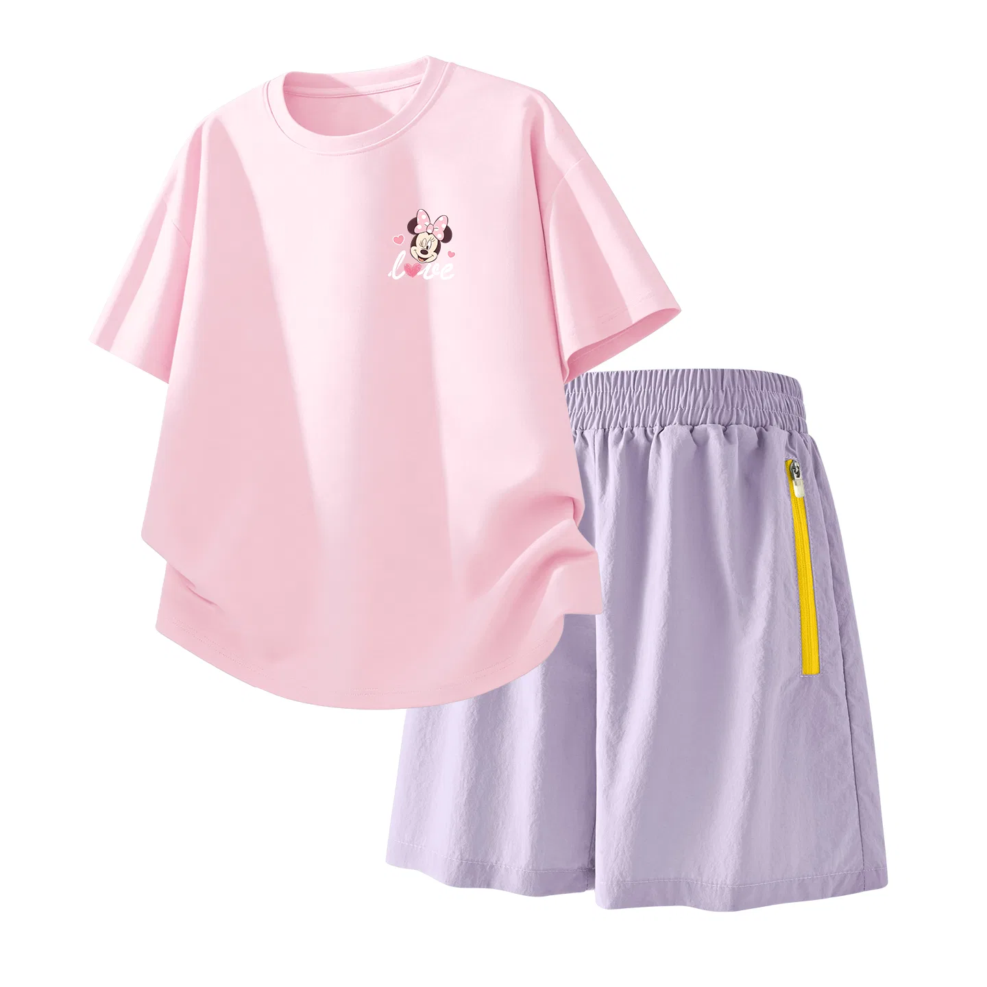 Детский спортивный костюм Casual Sportswear 2 Piece Set Disney, Di Danning Heart K Pearl Powder+Solid Color Taro Paste Purple
