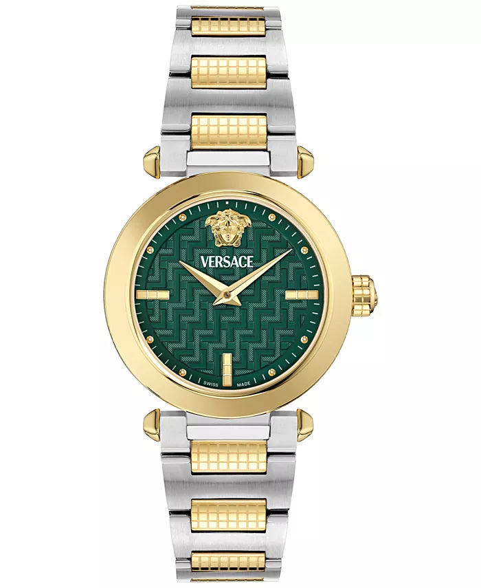

Женские швейцарские часы Greek с двухцветным браслетом из нержавеющей стали, 35 мм Versace