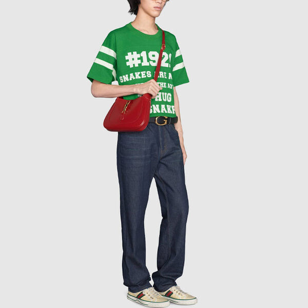 Футболка ss21 1921 series to hug a snake alphabet printing short sleeve green Gucci, зеленый — фото 3