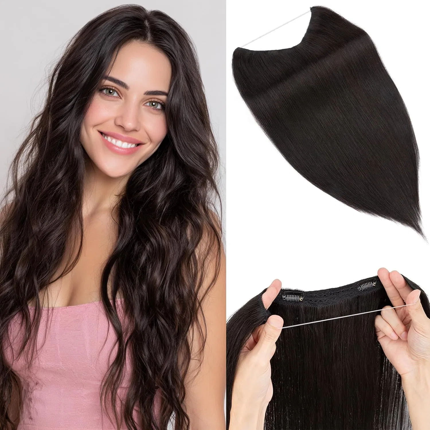 Невидимые накладные волосы Benehair Wire Extensions Benehair, Natural Black #1B