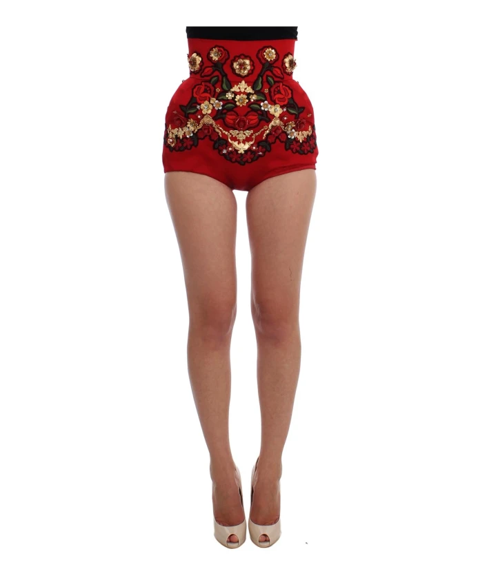 

Шелковые шорты с хрустальными розами Dolce & Gabbana, красный