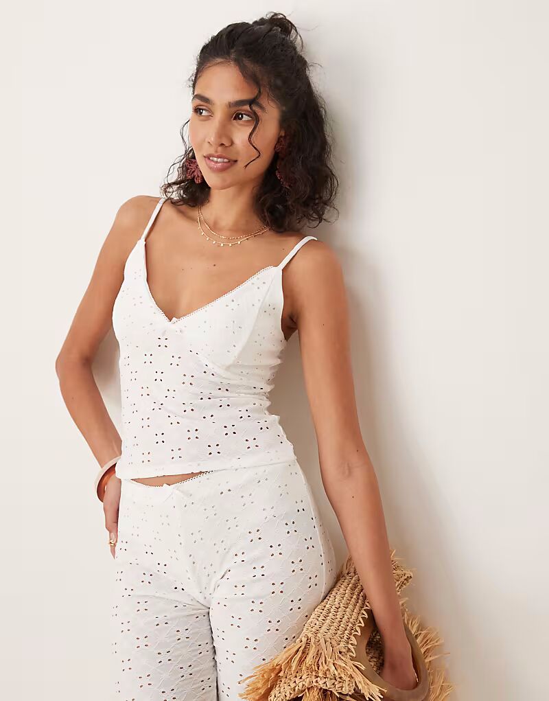 

Комбинированная рубашка-комбинезон цвета слоновой кости ASOS DESIGN