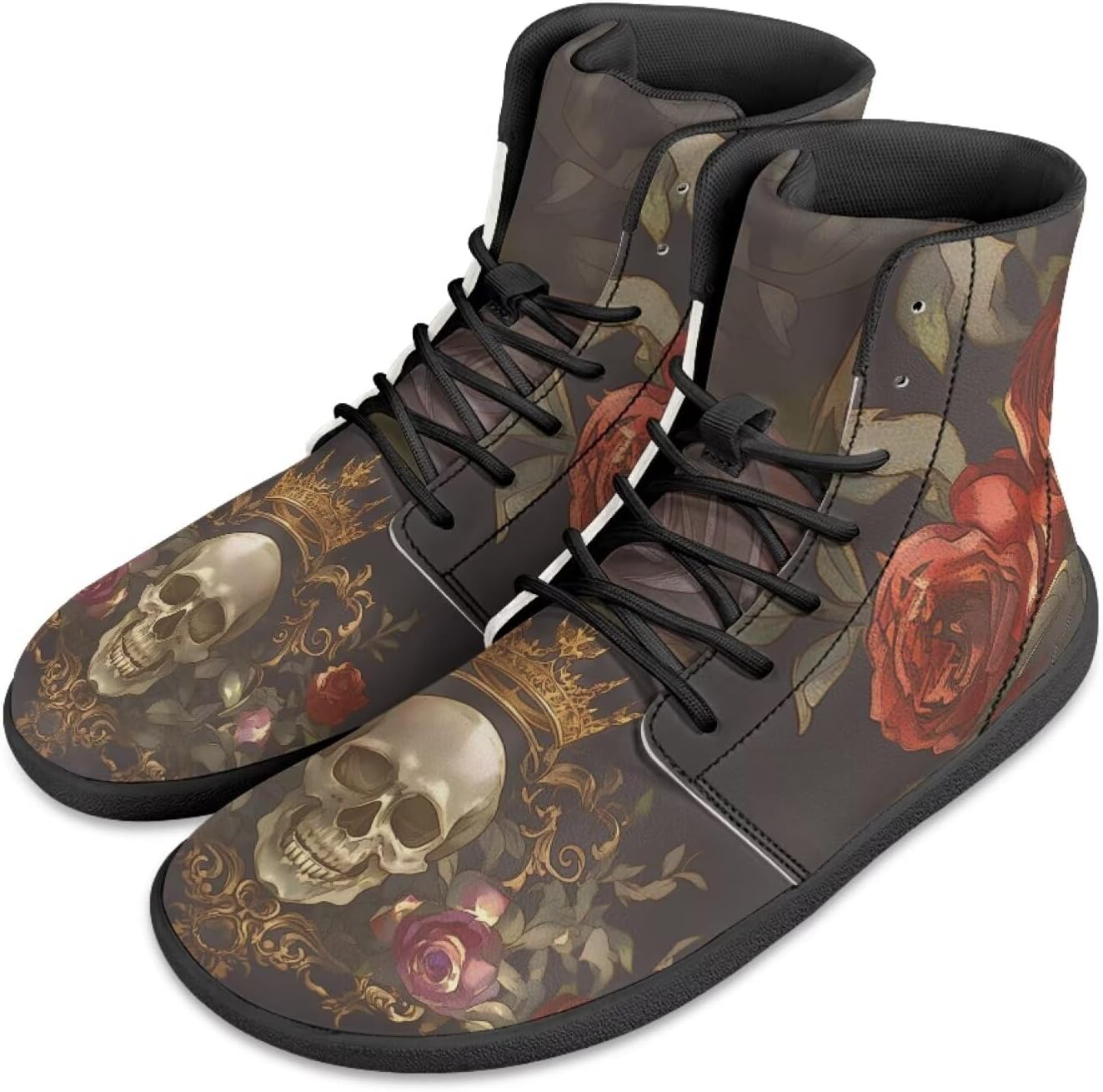 

Мужские босоножки Jeiento Skull, высокие кроссовки из ПУ-кожи для ходьбы, легкие ботинки с широкой носовой частью, шнуровка, беговые кроссовки, Skeleton And Flower