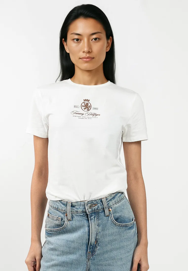 Футболка, слим, с коротким рукавом, Tommy Hilfiger, экрю