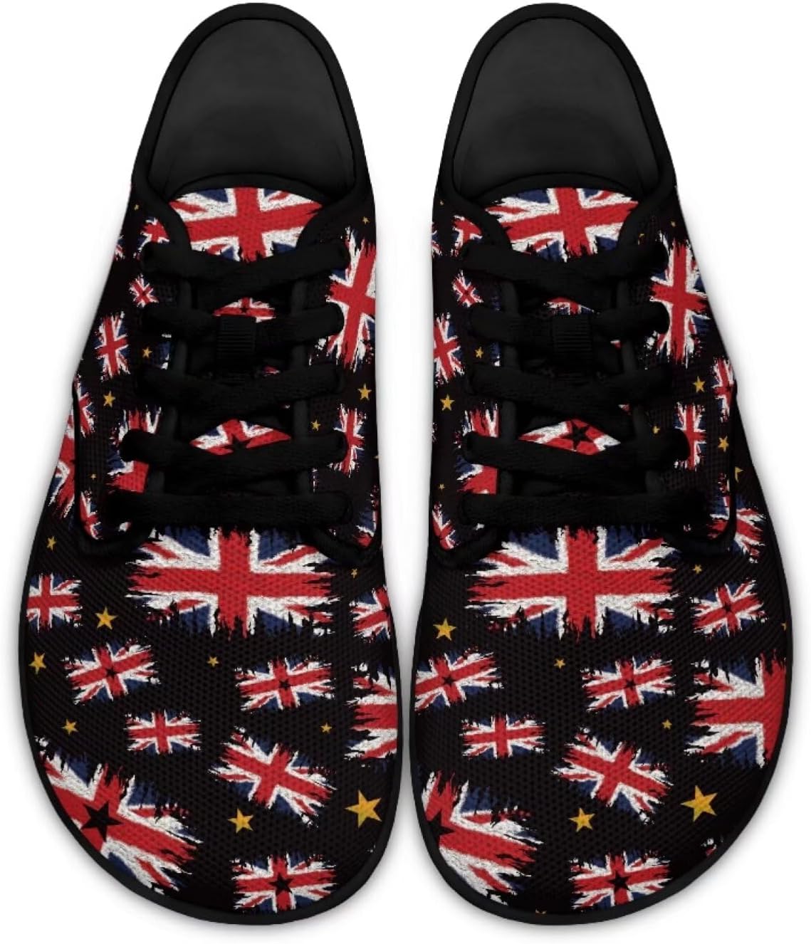 

Мужские и женские низкие босоножки на День Святого Патрика с шнуровкой, ходовые туфли из ПУ, кроссовки с широкой носочной частью и нулевым перепадом Pointodoor, British Flag Printed