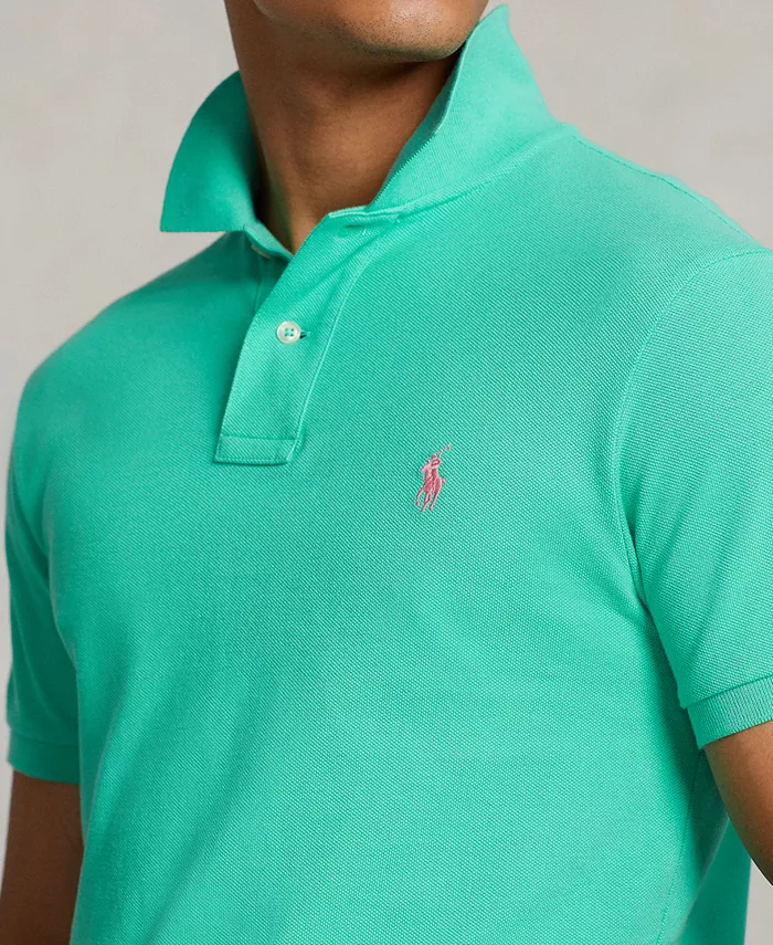 Мужская поло Custom Slim Fit с сетчатой тканью Polo Ralph Lauren, зеленый — фото 3