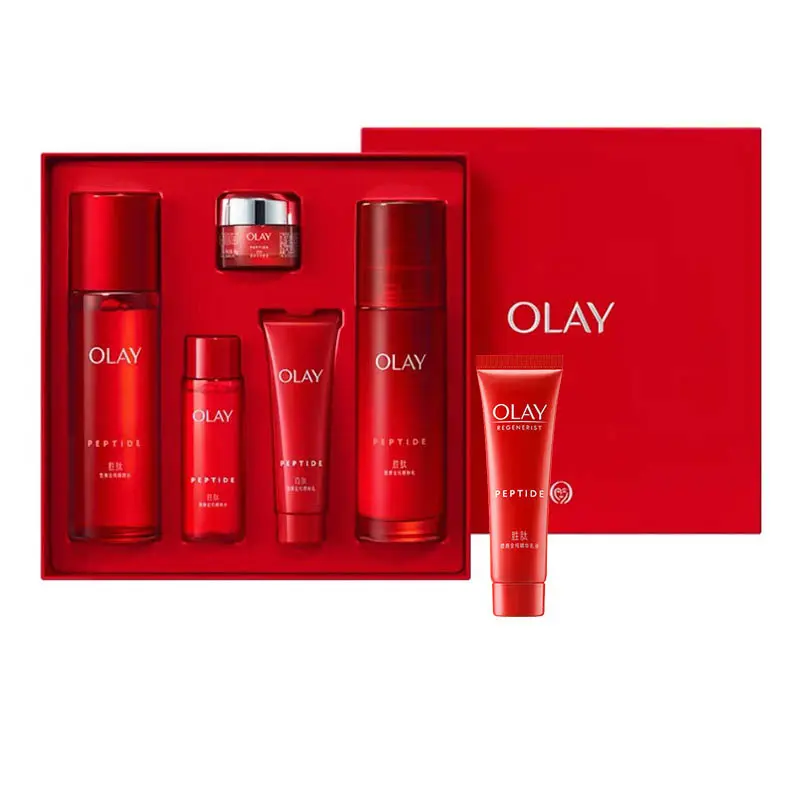 Olay 2 большие красные бутилированные воды и набор уходовой косметики для молочной кожи, набор из шести средств с пептидами для подтяжки и увлажнения — фото 3