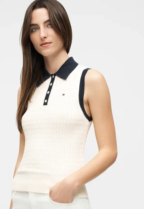 Футболка поло без рукавов Tommy Hilfiger, цвет слоновая кость — фото 4