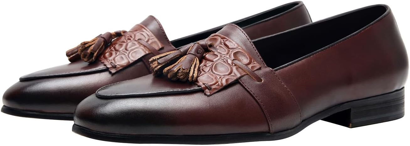 

Мужские кожаные лоферы с кисточками Santimon - обувь без шнурков для повседневной носки, бизнеса, свадьбы и выпускного - современные лоферы-пенни для костюмов и смокингов, коричневый