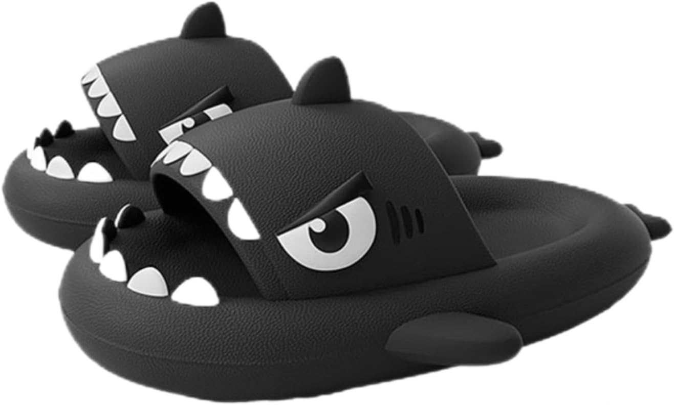 

Тапочки с большой глазастой акулой, оригинальные милые забавные 3D тапочки с большой глазастой акулой, нескользящие Шлепацы с акулой для мужчин и женщин Generic, черный