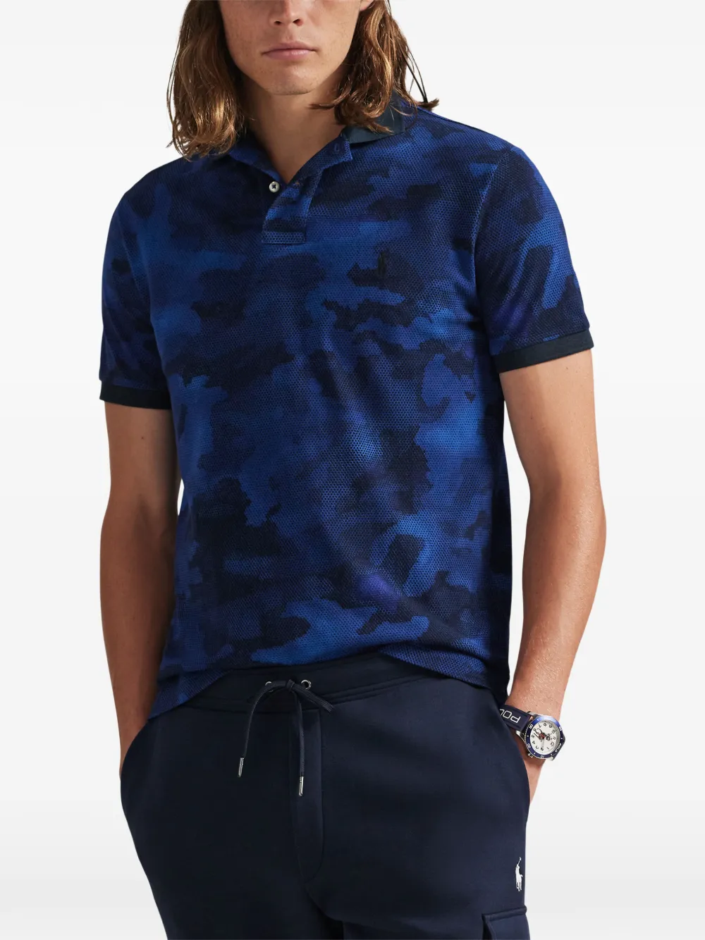 Поло из пике с камуфляжным принтом Polo Ralph Lauren, синий — фото 3