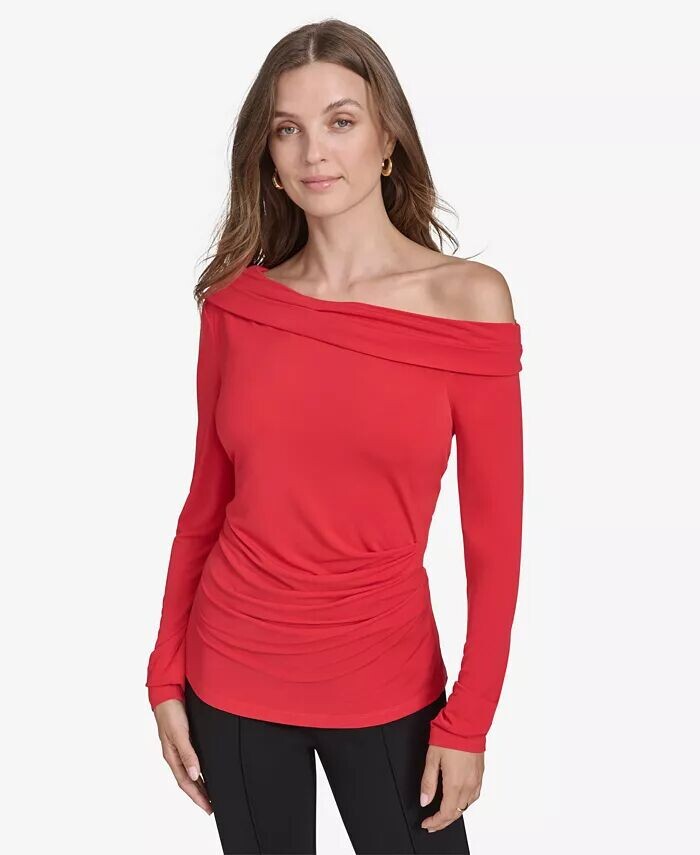 

Женский топ с открытыми плечами и сборками Halston, красный