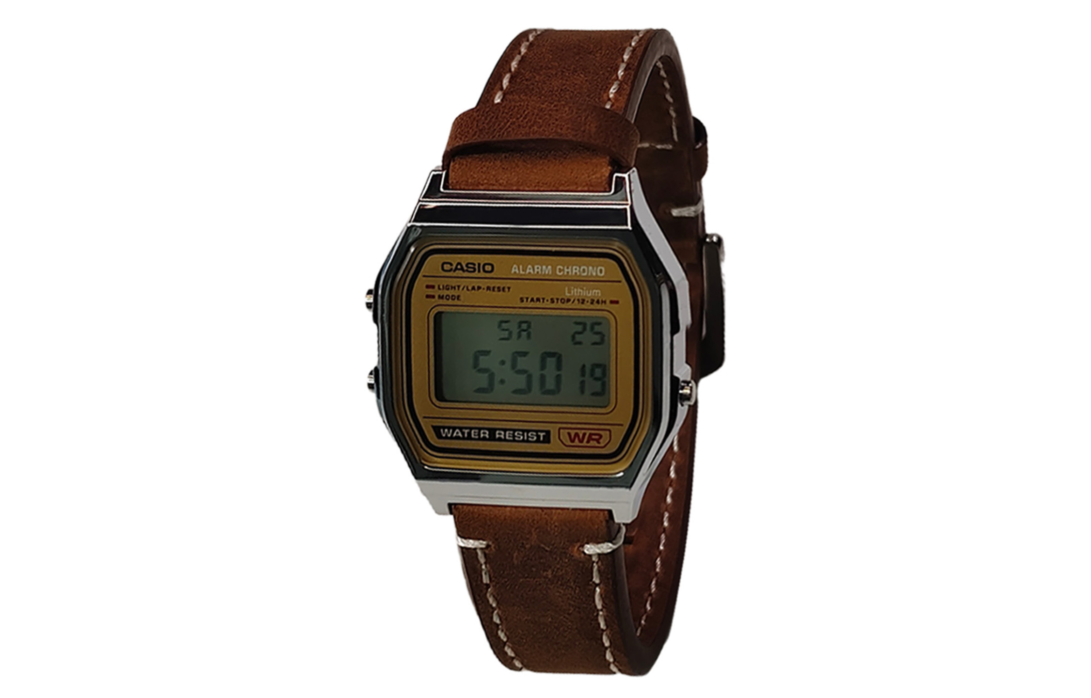 

CASIO Ретрофут серия электронный механизм кожаный ремешок часы мужские часы silver циферблат