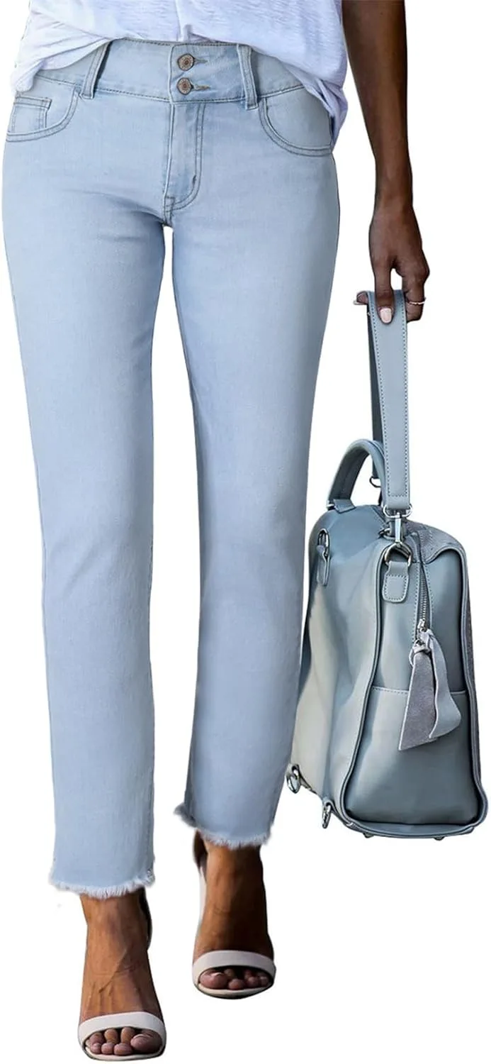 

Sidefeel женские джинсы с высокой талией, стрейч, прямой крой, укороченные