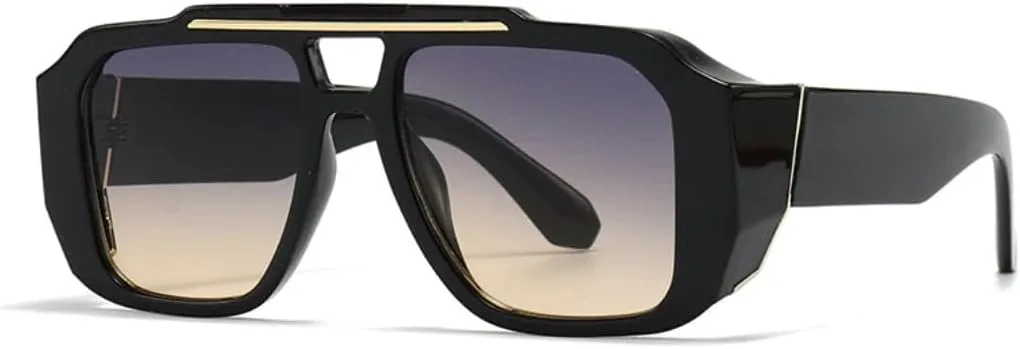 

Винтажные солнцезащитные очки с двойной перемычкой, квадратной формы, женские, модные градиентные, защита от УФ-излучения UV400, мужские TVTBBVV, Black Grey Tea