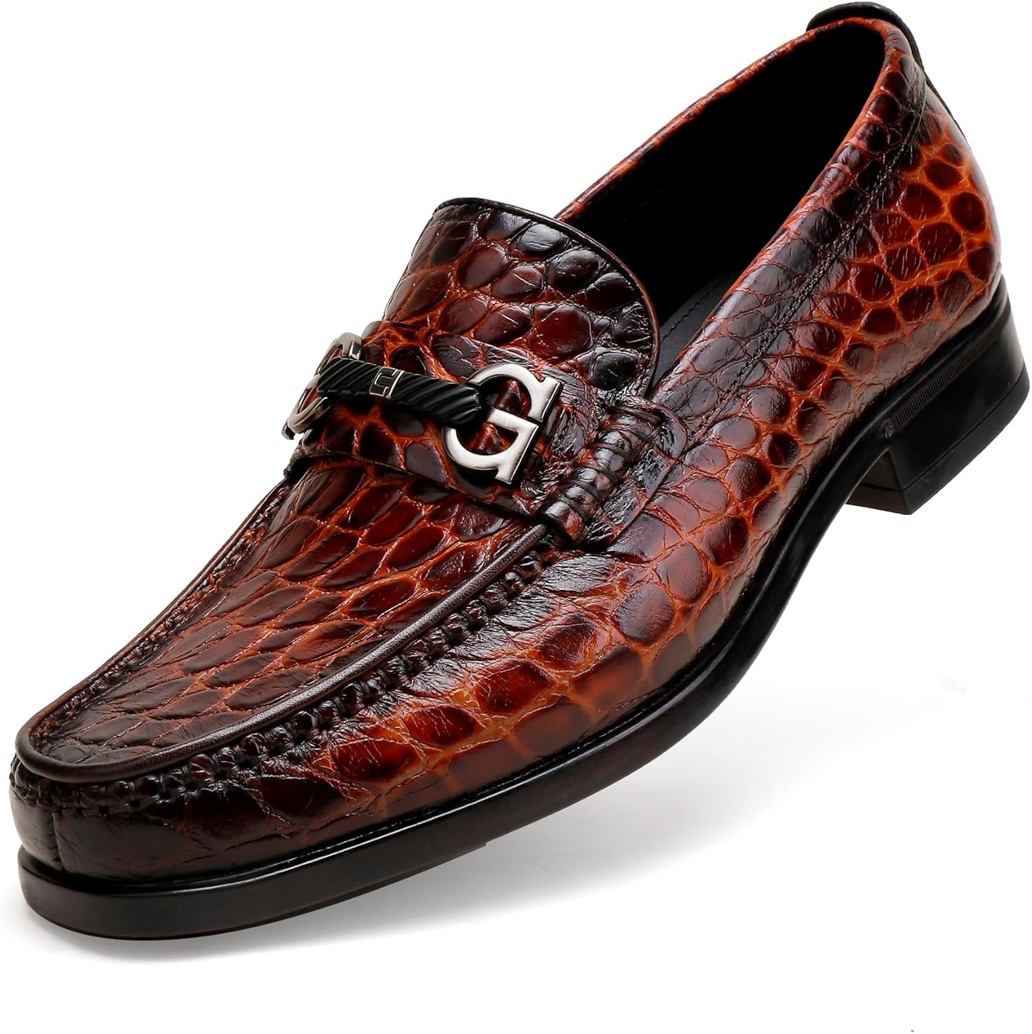 

Мужские классические кожаные туфли, премиальные деловые туфли с тиснением под аллигатора, скуфовые туфли с пряжкой для свадьбы и вечеринки Generic, коричневый