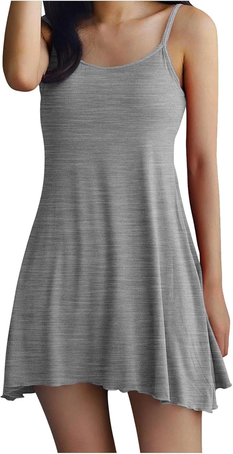 Модальное домашнее платье для женщин со встроенным бюстгальтером, на тонких бретелях, с круглым вырезом, летнее платье А-силуэта с драпировкой, повседневное платье Generic, серый