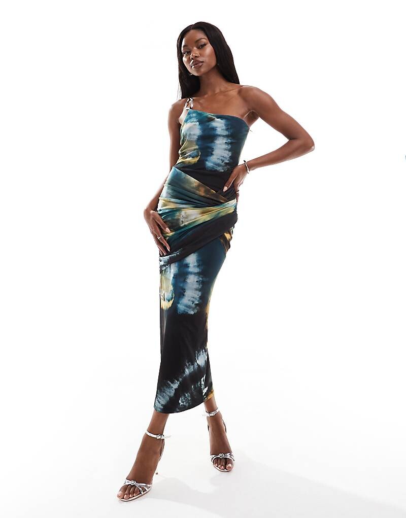 

ASOS DESIGN – зеленое сетчатое платье макси с мраморной драпировкой