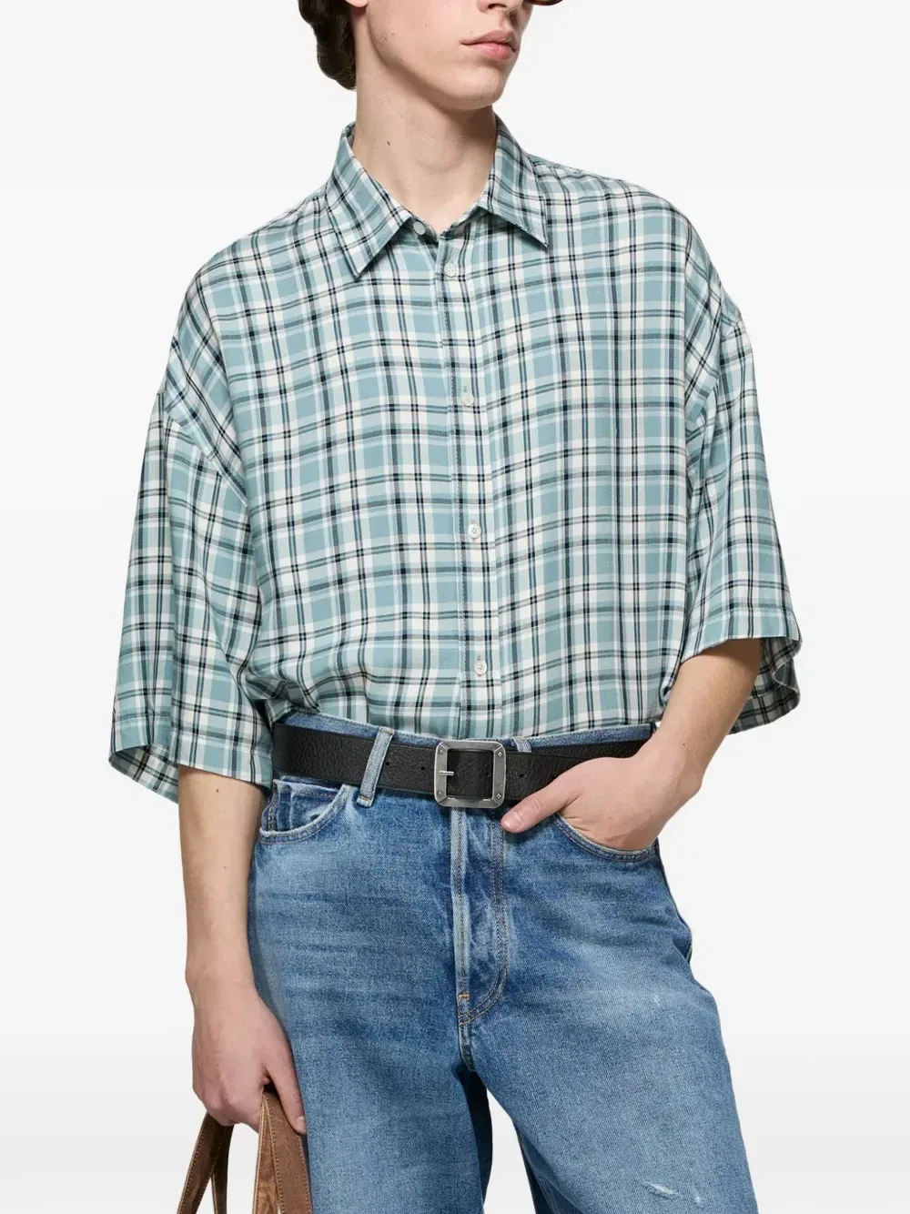 Рубашка в клетку с короткими рукавами Acne Studios, синий — фото 4