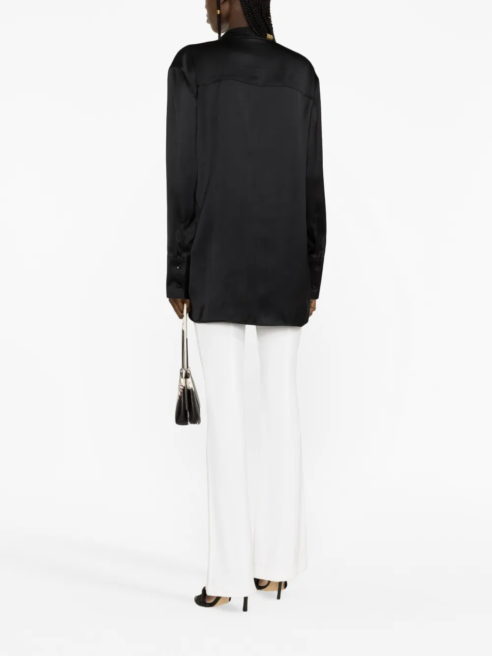 Атласная блузка с завязками JIL SANDER, черный — фото 4