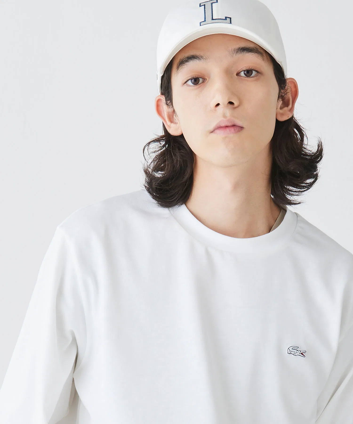 Футболка с длинным рукавом Lacoste унисекс, хлопок, логотип-крокодил — фото 4