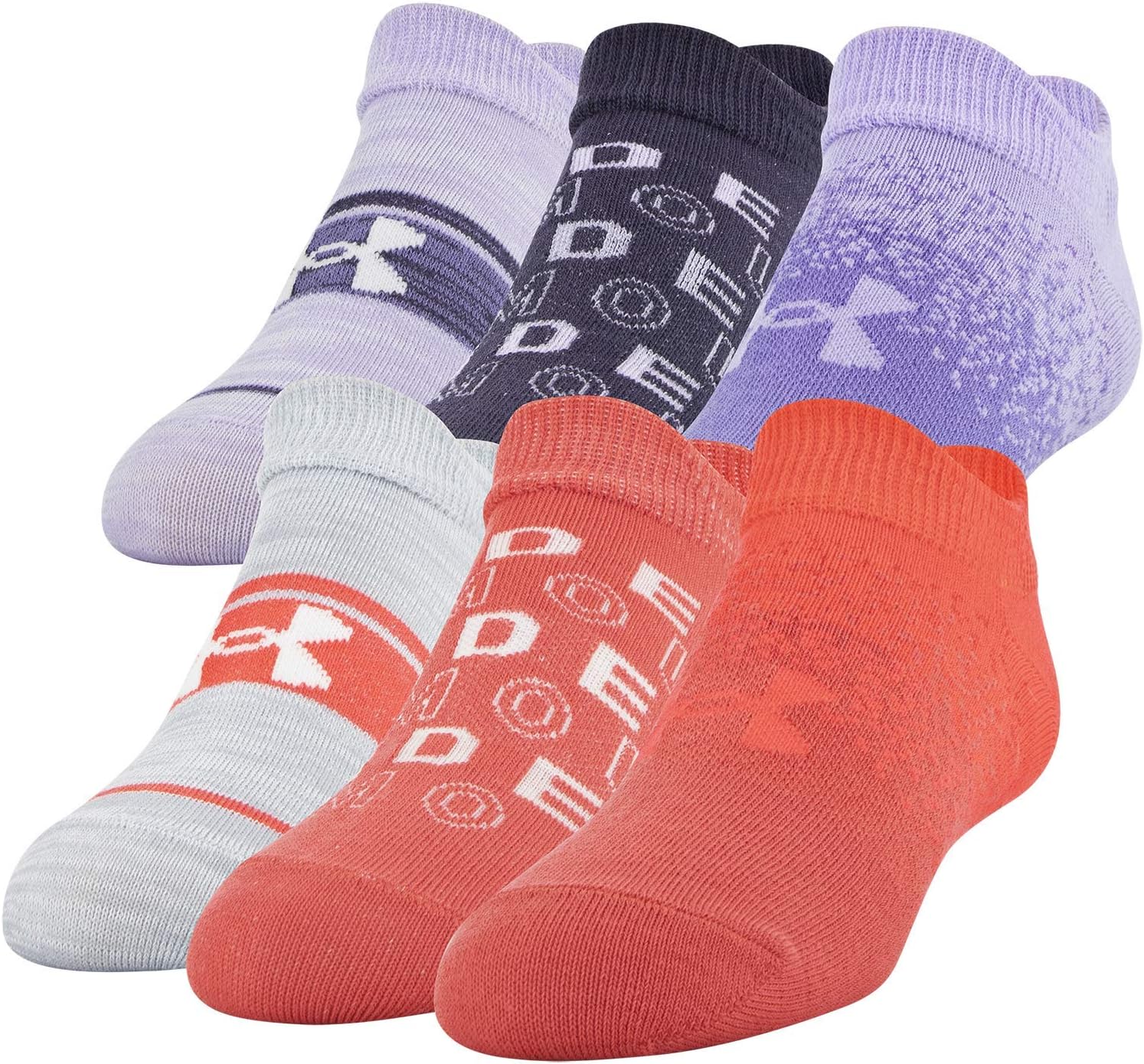 Легкие носки-невидимки Under Armour Kids' Essential 2.0 (6 шт.), White Daiquiri Red Assorted