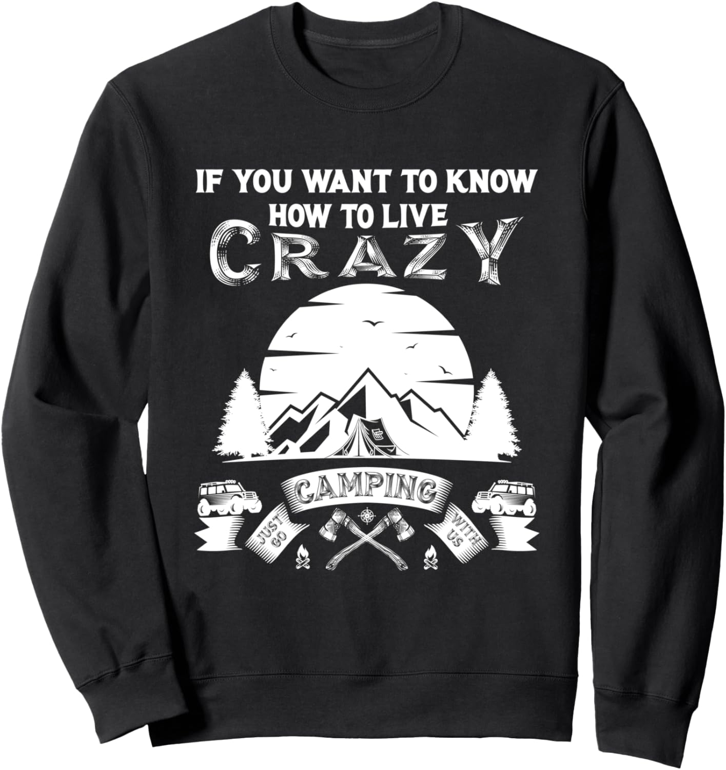 

Забавная толстовка Живи безумной жизнью, отправляйся в поход, команда, счастливые приключения в кемпинге Uab Kidkis, черный