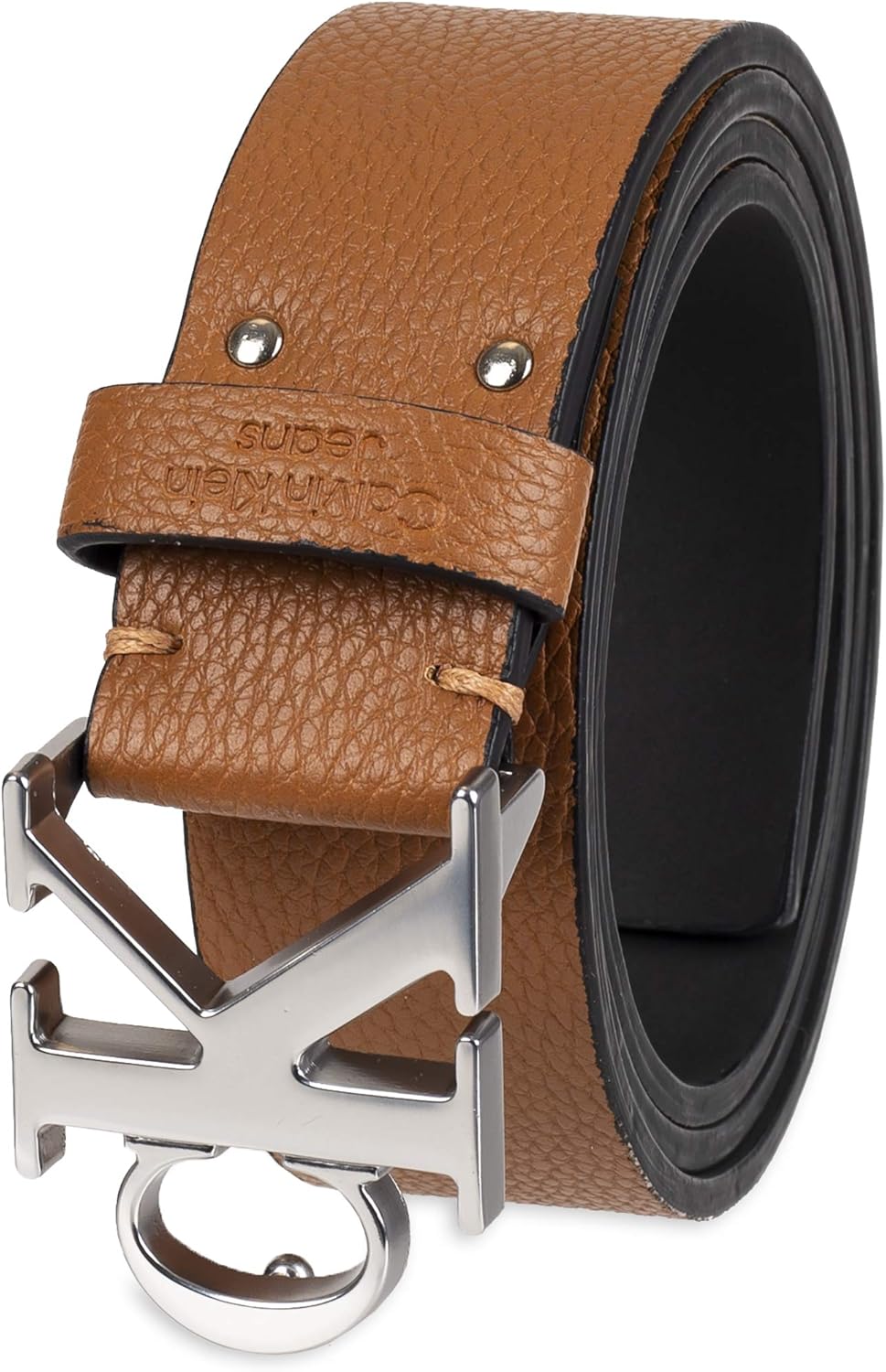 

Ремень Calvin Klein Men's CK Monogram Cut Out Buckle с пряжкой - повседневный ремень для джинсов и повседневной одежды, Tan