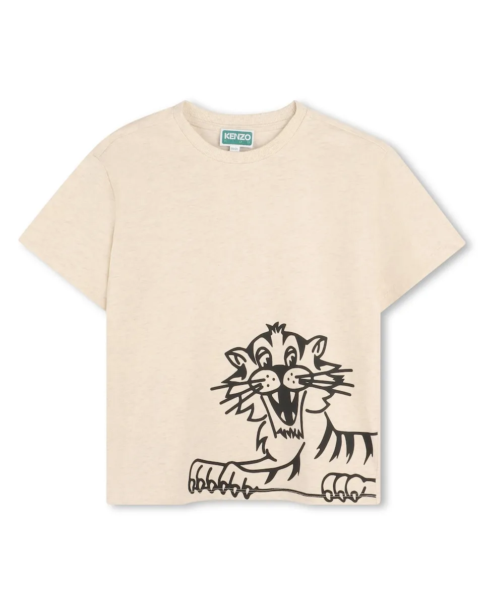 

Детская футболка бежевого цвета из хлопка Kenzo Kids