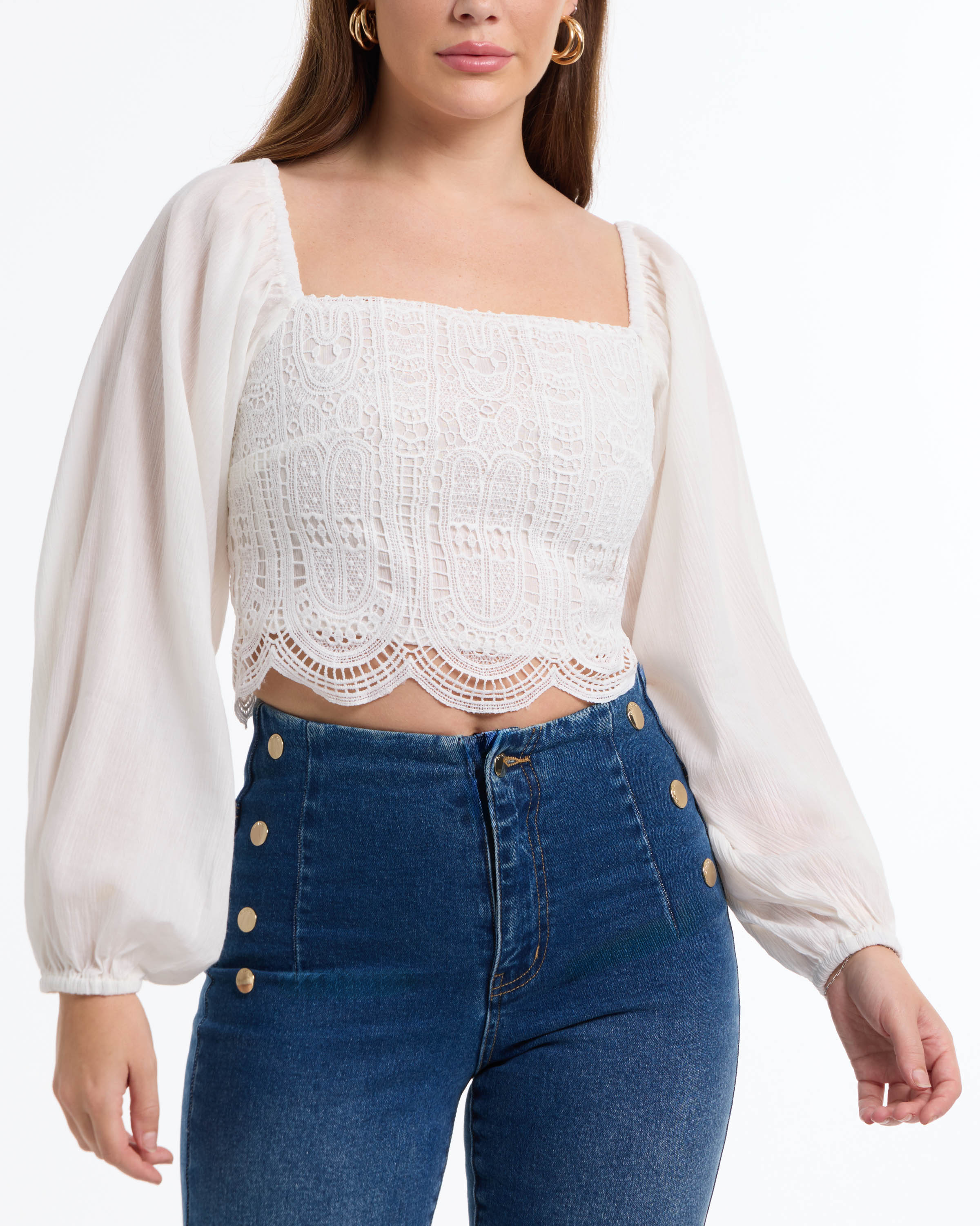 

Женский вязаный крючком топ BEBE Body Woven, белый
