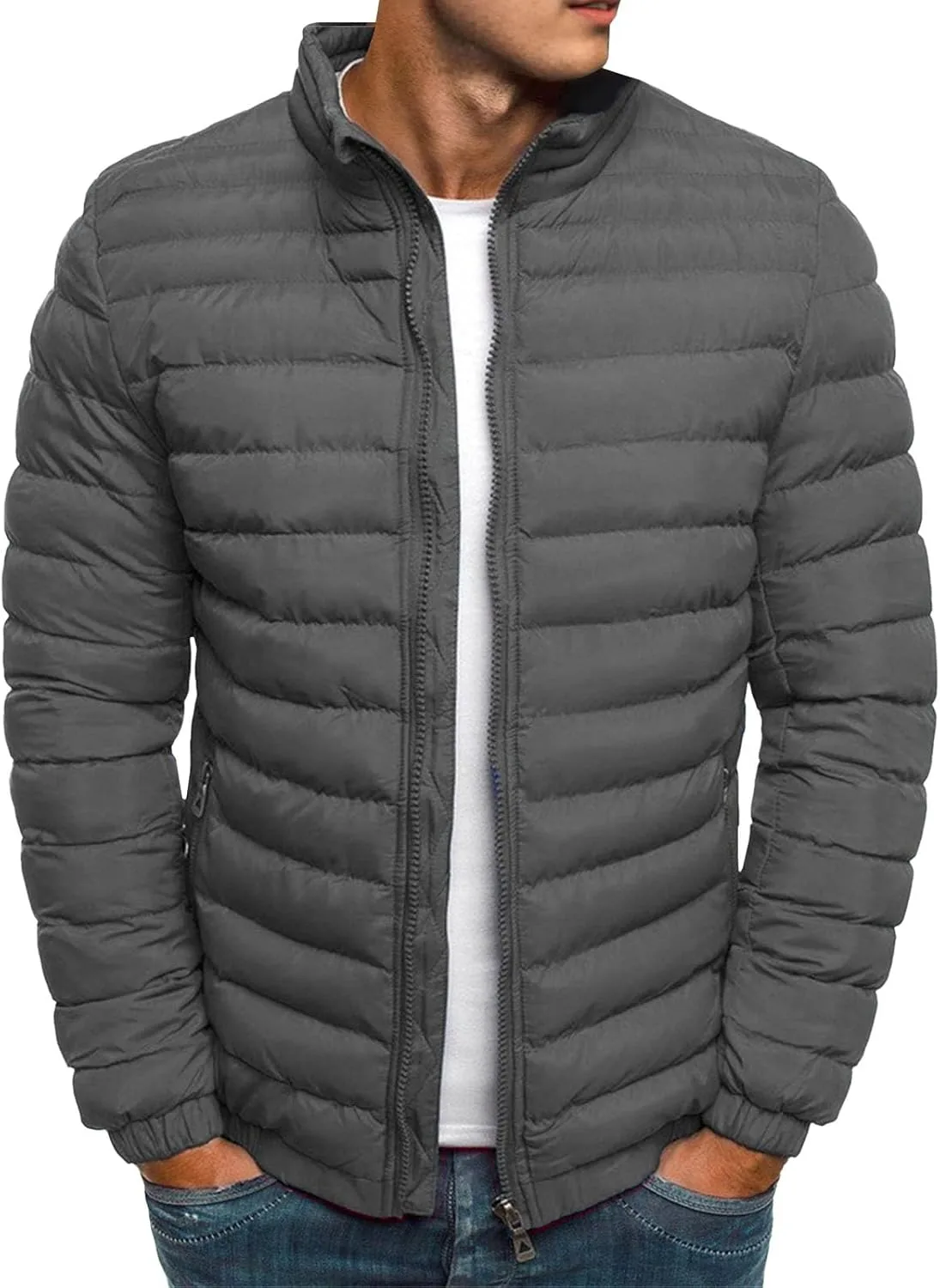 Мужская пуховая куртка, легкая и компактная, теплая зимняя куртка для мужчин, пуховая куртка с наполнителем, имитирующим пух Generic, серый