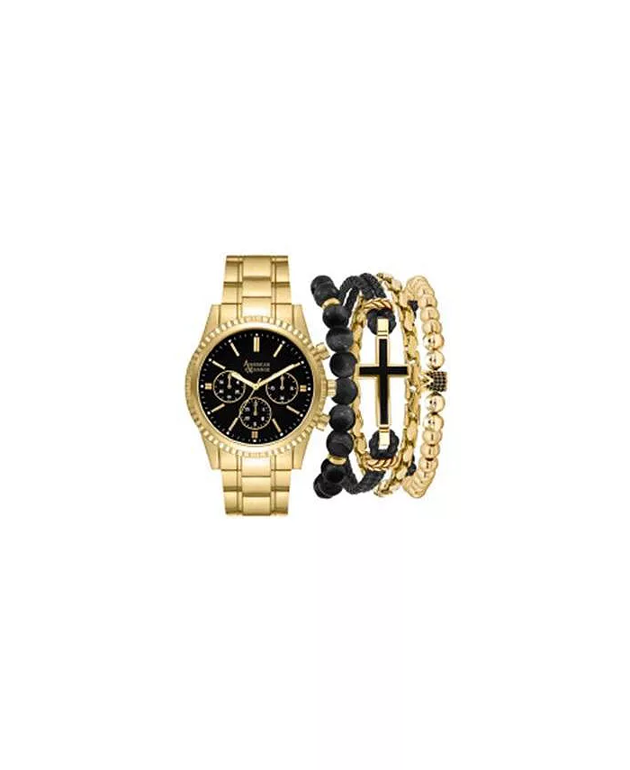 

Мужские кварцевые часы в блестящем золотом металлическом корпусе, 44.8 мм American Exchange