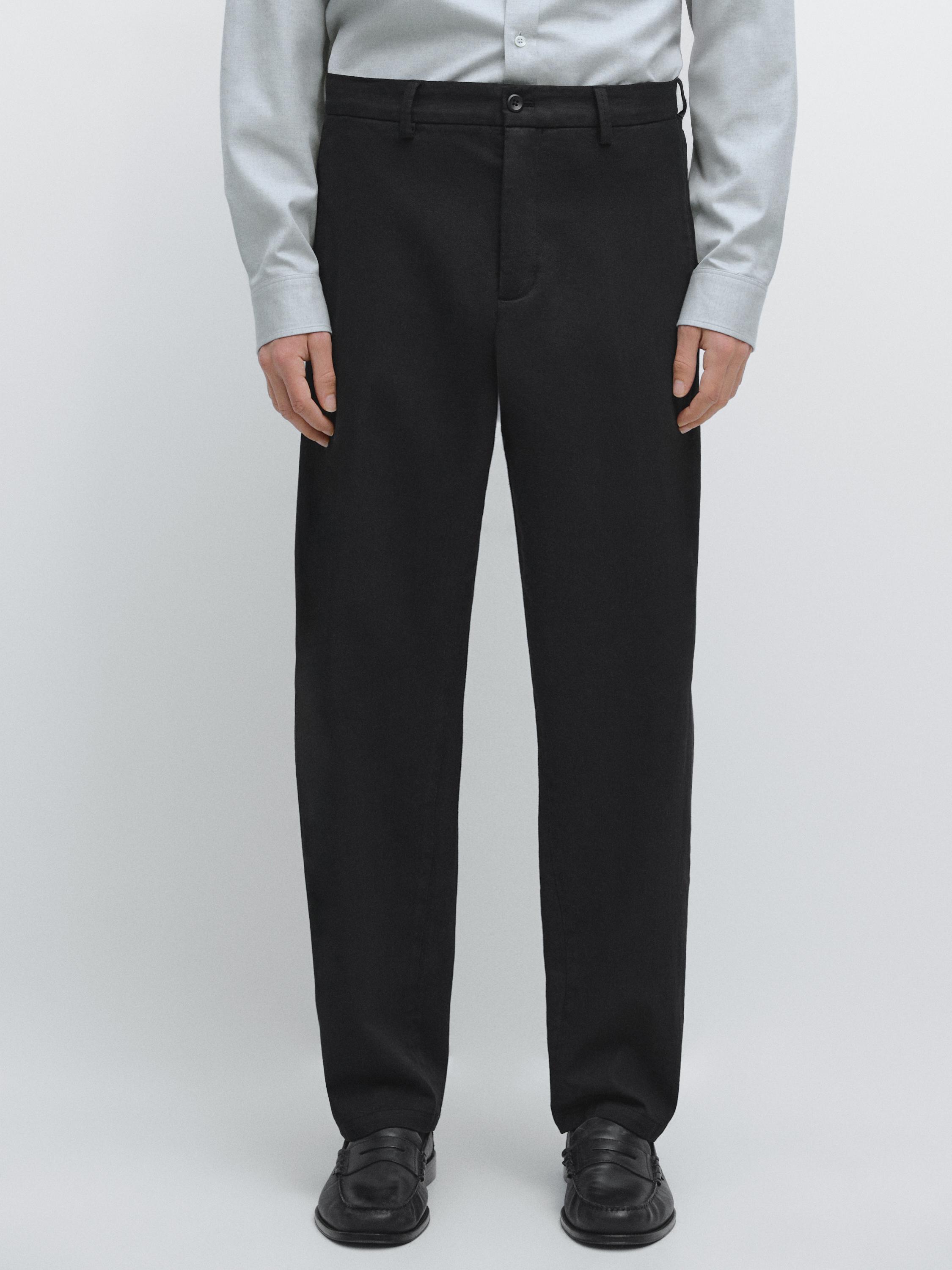 Брюки из хлопкового твила с эластичным поясом Massimo Dutti, black — фото 3