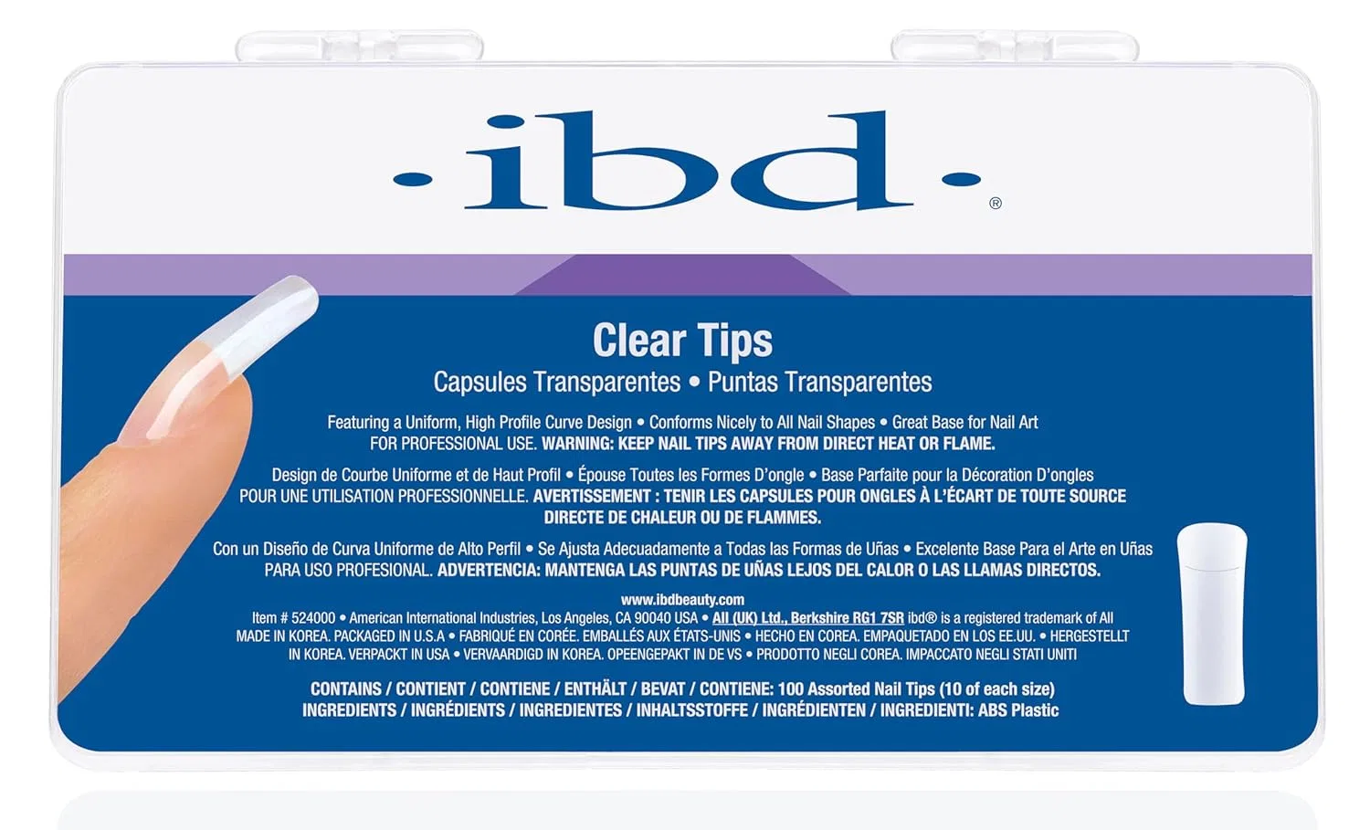 Прозрачные типсы для ногтей ibd Clear Nail Tips, 100 шт. Ibd, Klar