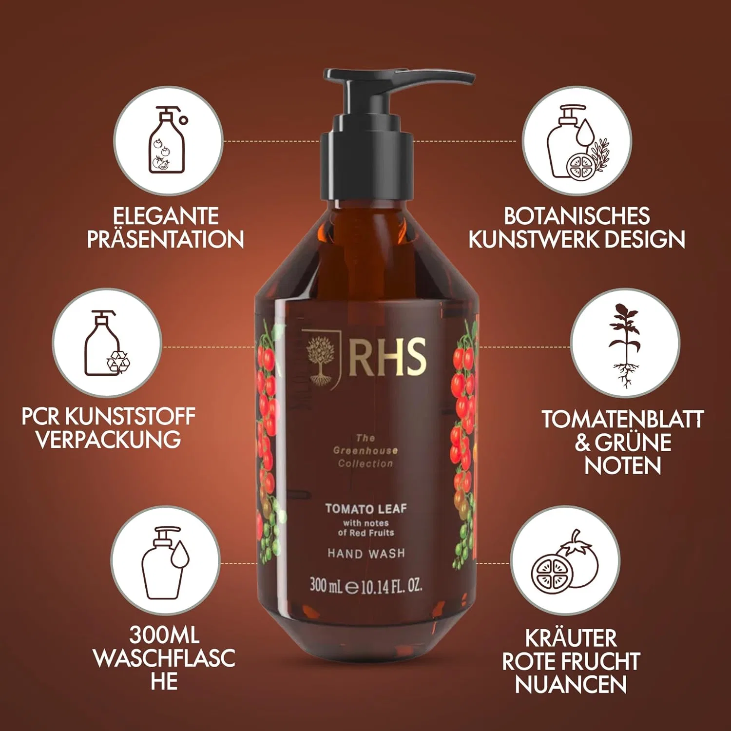 Жидкое мыло для рук RHS Greenhouse Tomato Leaf с базиликом, яблоком и сандалом, 300 мл The Somerset Toiletry Company Limited — фото 3