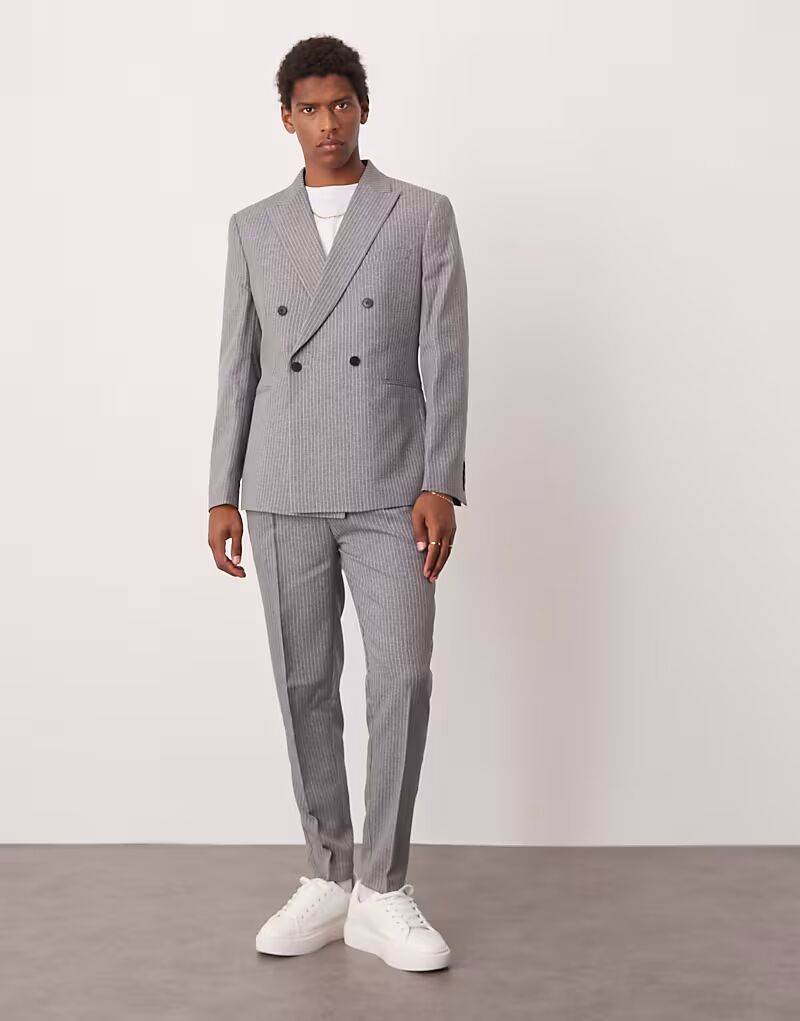 

Зауженные брюки серого цвета в тонкую полоску Asos Design