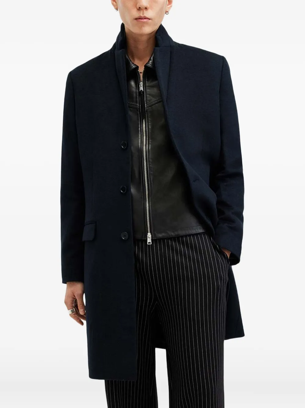 

Однобортное пальто на пуговицах AllSaints, синий