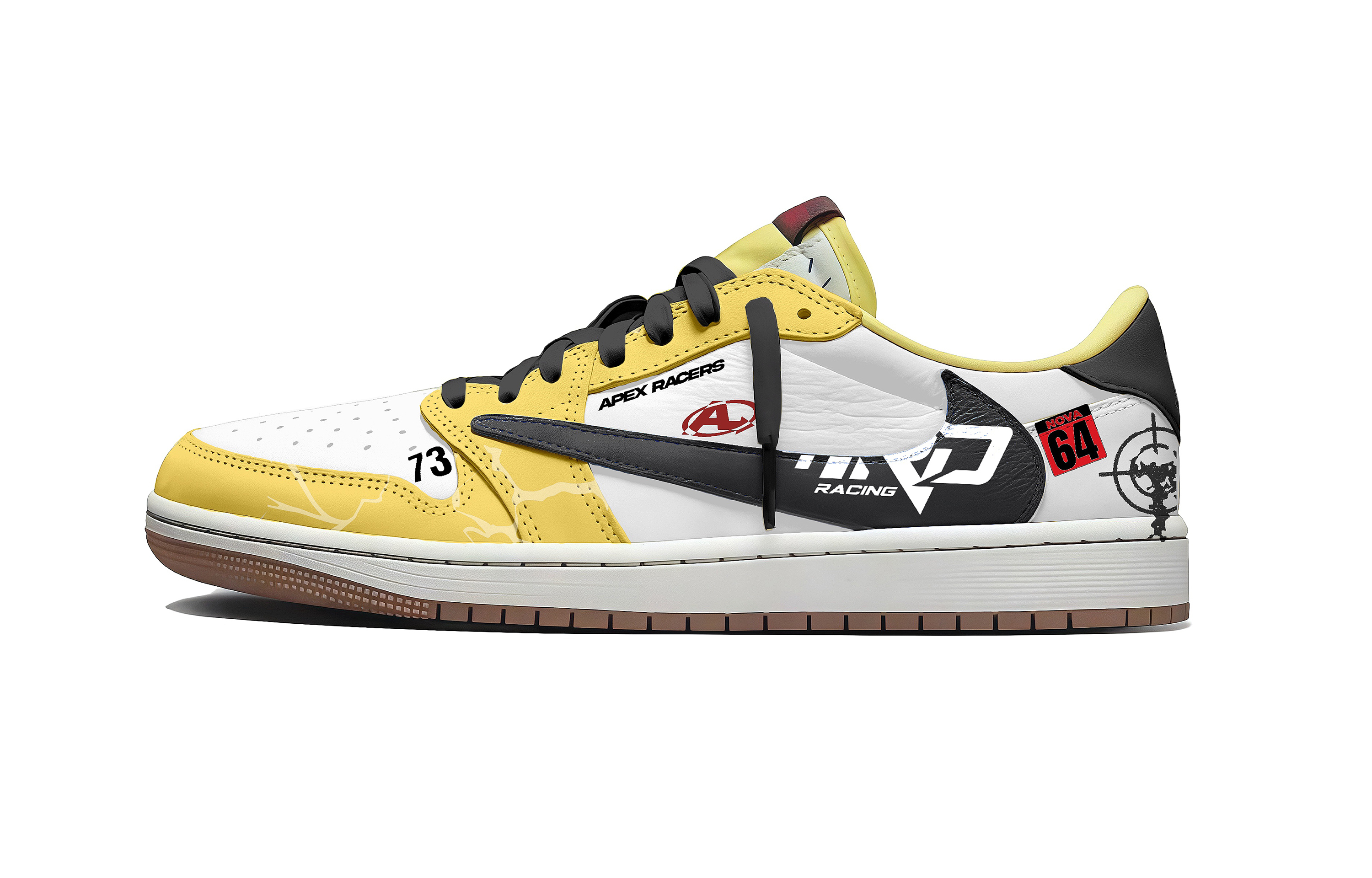 Баскетбольные кроссовки Travis Scott x Air 1 Speed Racing Track Low Top Vintage унисекс, желтые Jordan, Yellow