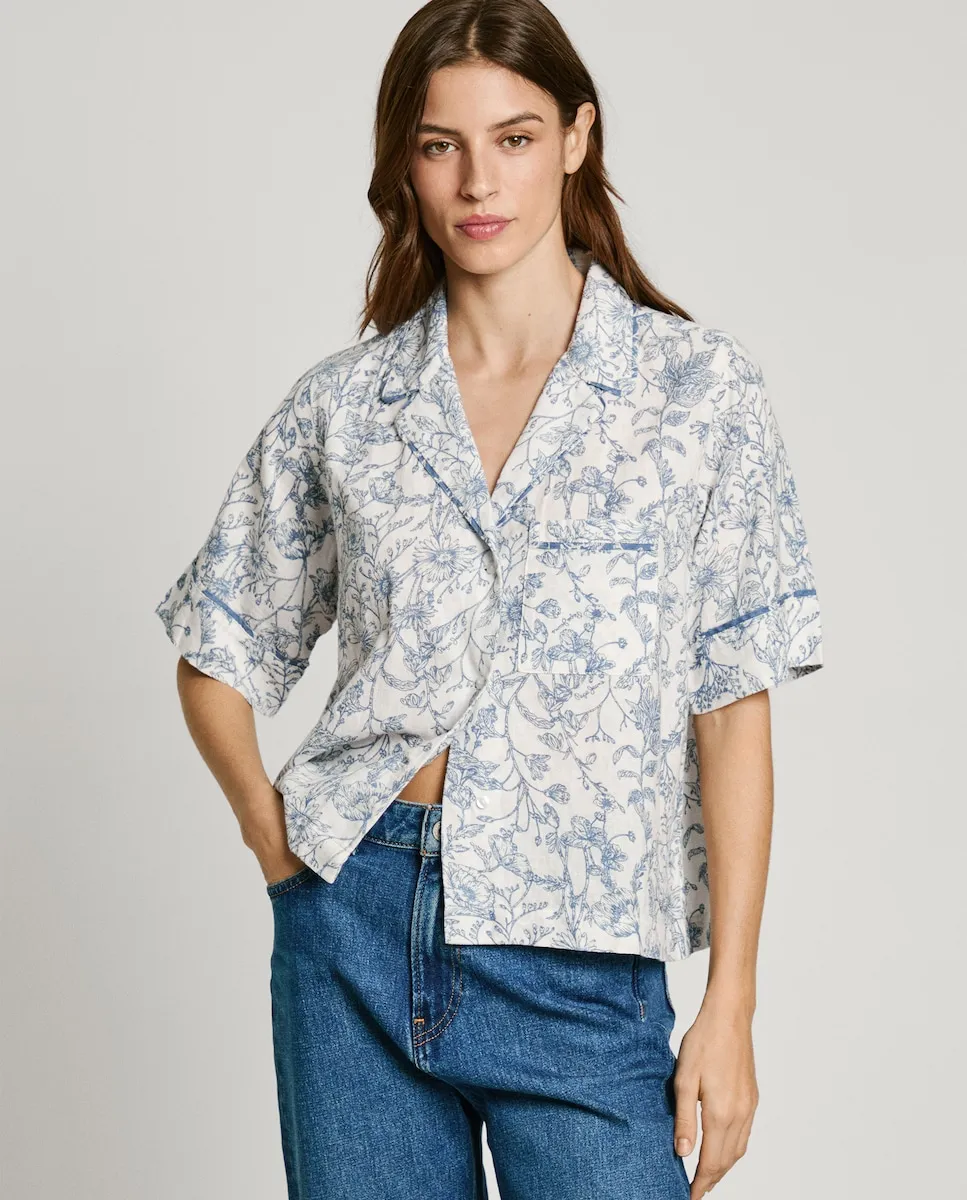 

Женская рубашка с короткими рукавами и цветочным принтом Pepe Jeans, кремовый