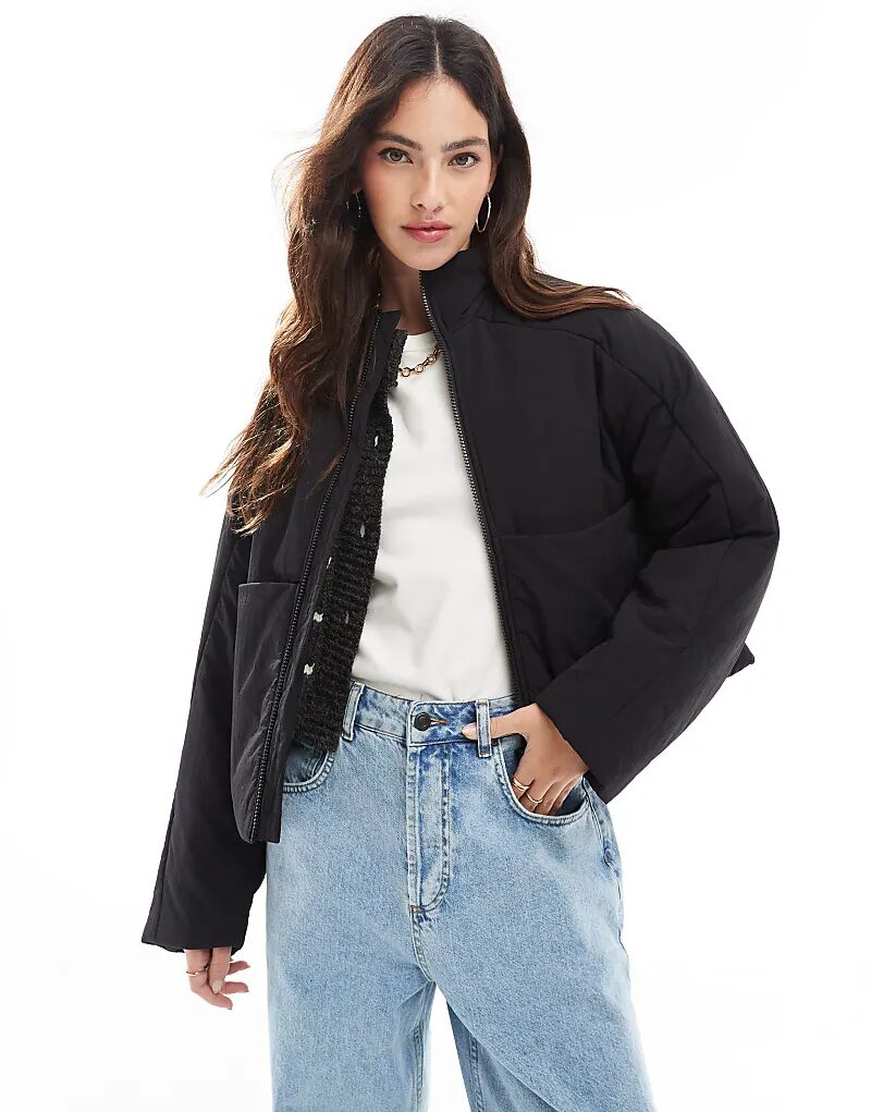 

Свободная куртка-пуховик ASOS DESIGN черного цвета с воротником-трубой