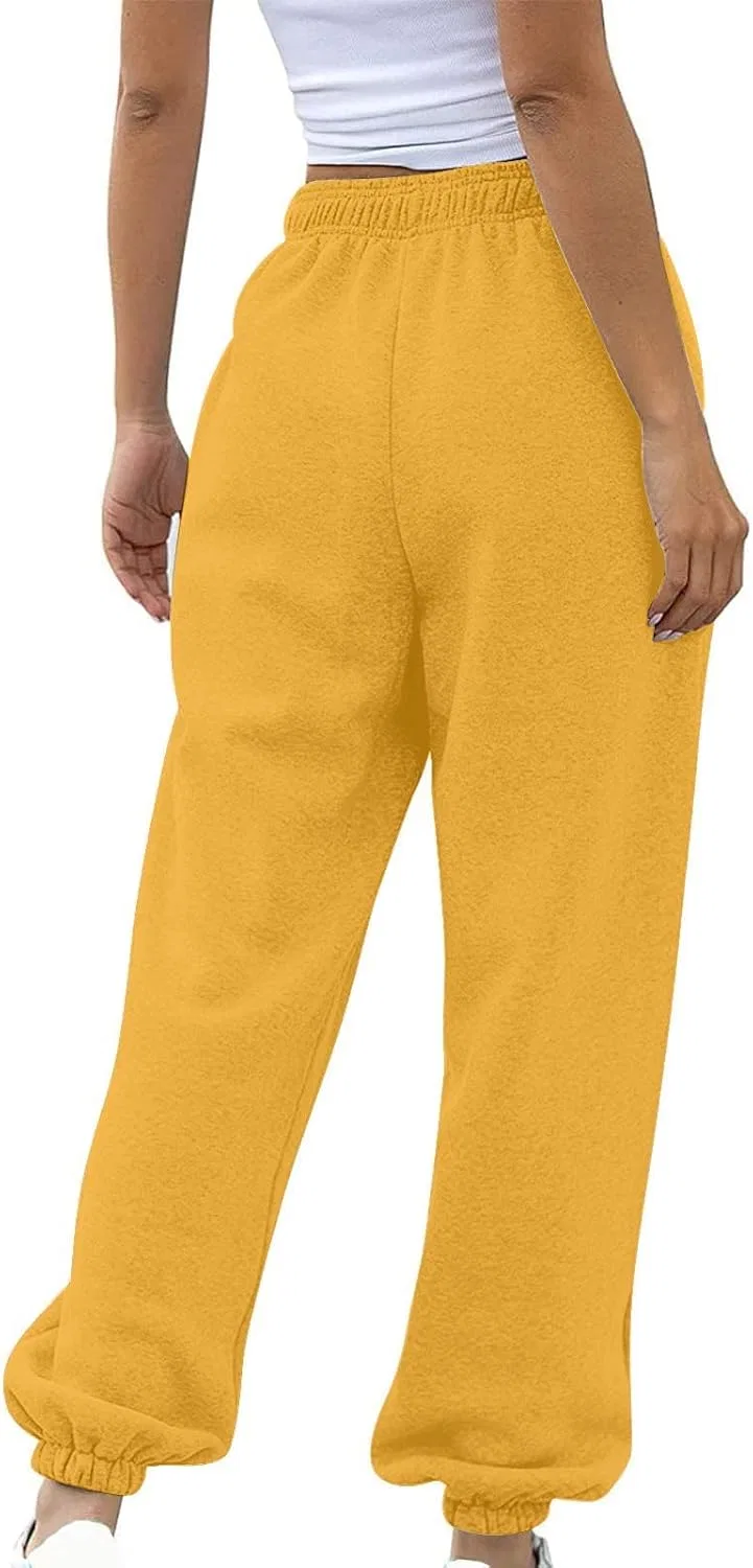 Спортивные брюки с карманами, высокая талия, свободные, Generic, A02_yellow — фото 4