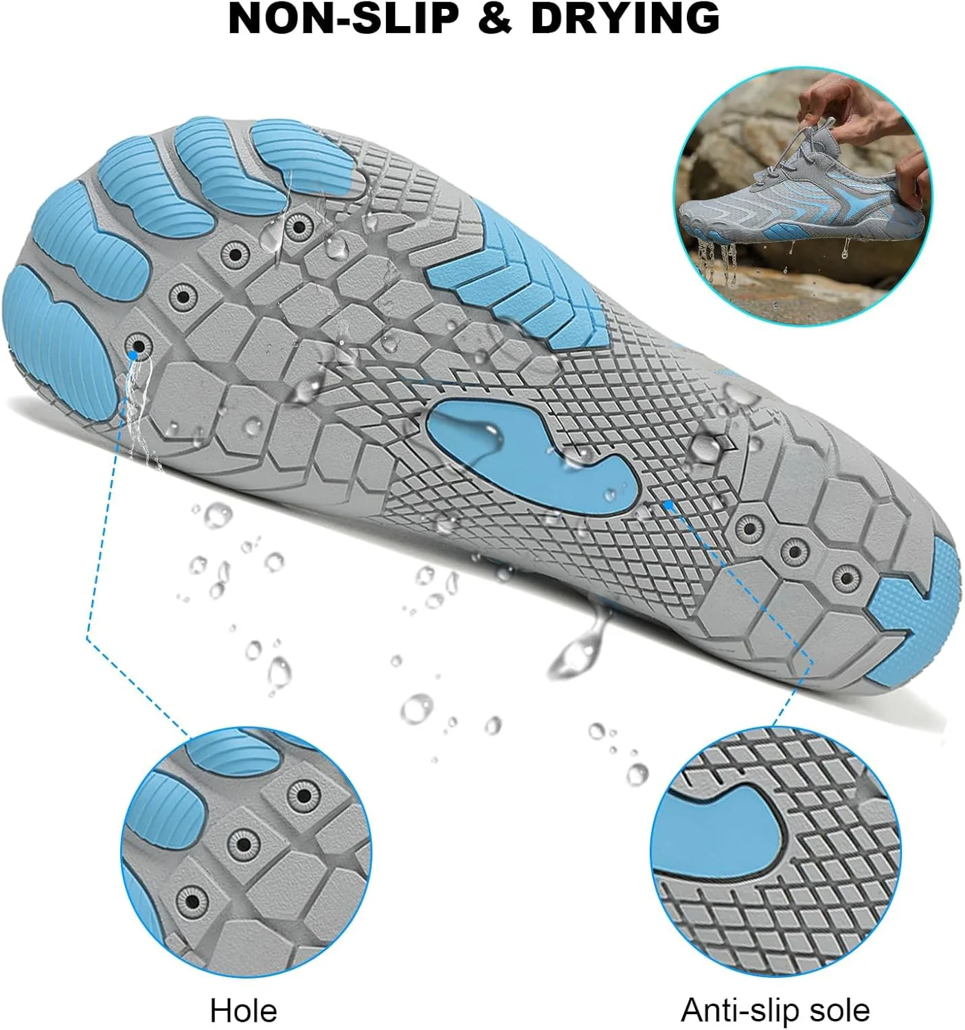 Обувь Footwear Pro Hike Barefoot для женщин и мужчин с широкой носочной частью, здоровая и нескользящая, дышащая, для босоногой ходьбы, пляжа, бассейна, плавания, серфинга, прогулок, походов и бега по тропам Generic, серый — фото 3