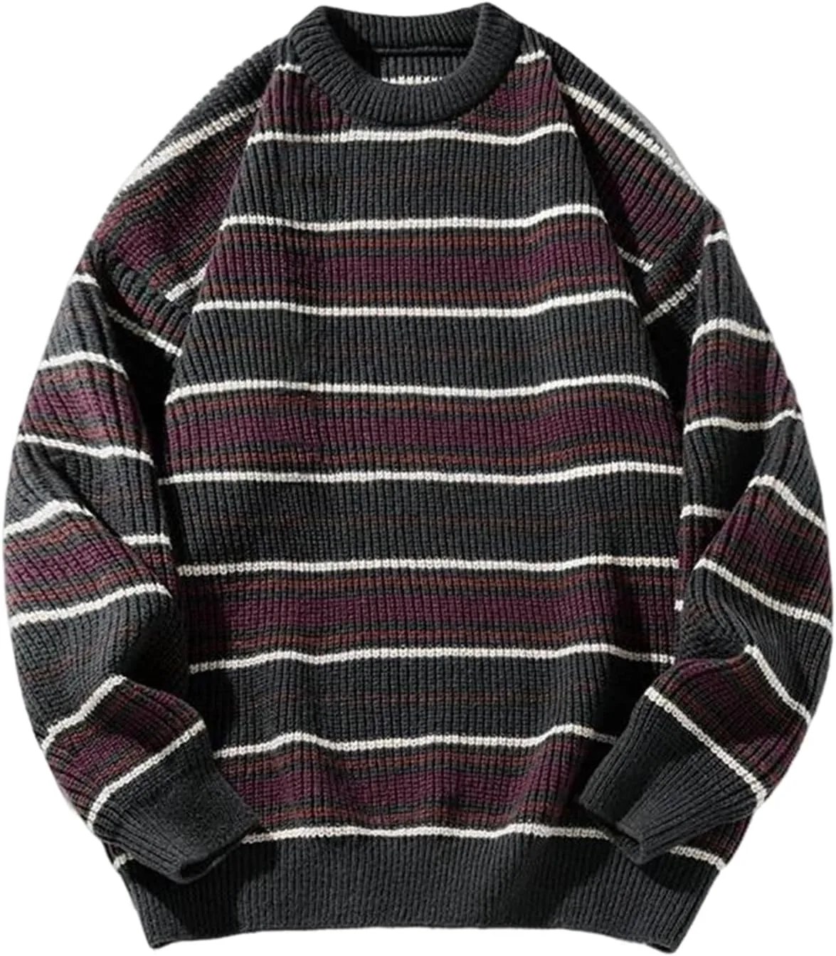 

Мужской вязаный свитер в полоску с круглым вырезом